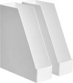 Basics Plastic Desk Organizer - Magazine Rack, White, 2-Pack